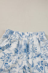Sky Blue Tropical Print Button-Up Shirt & Shorts Lounge Set