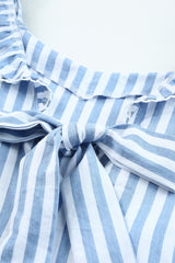 Blue Striped Tie Back Ruffle Trim Sleeveless Shirt
