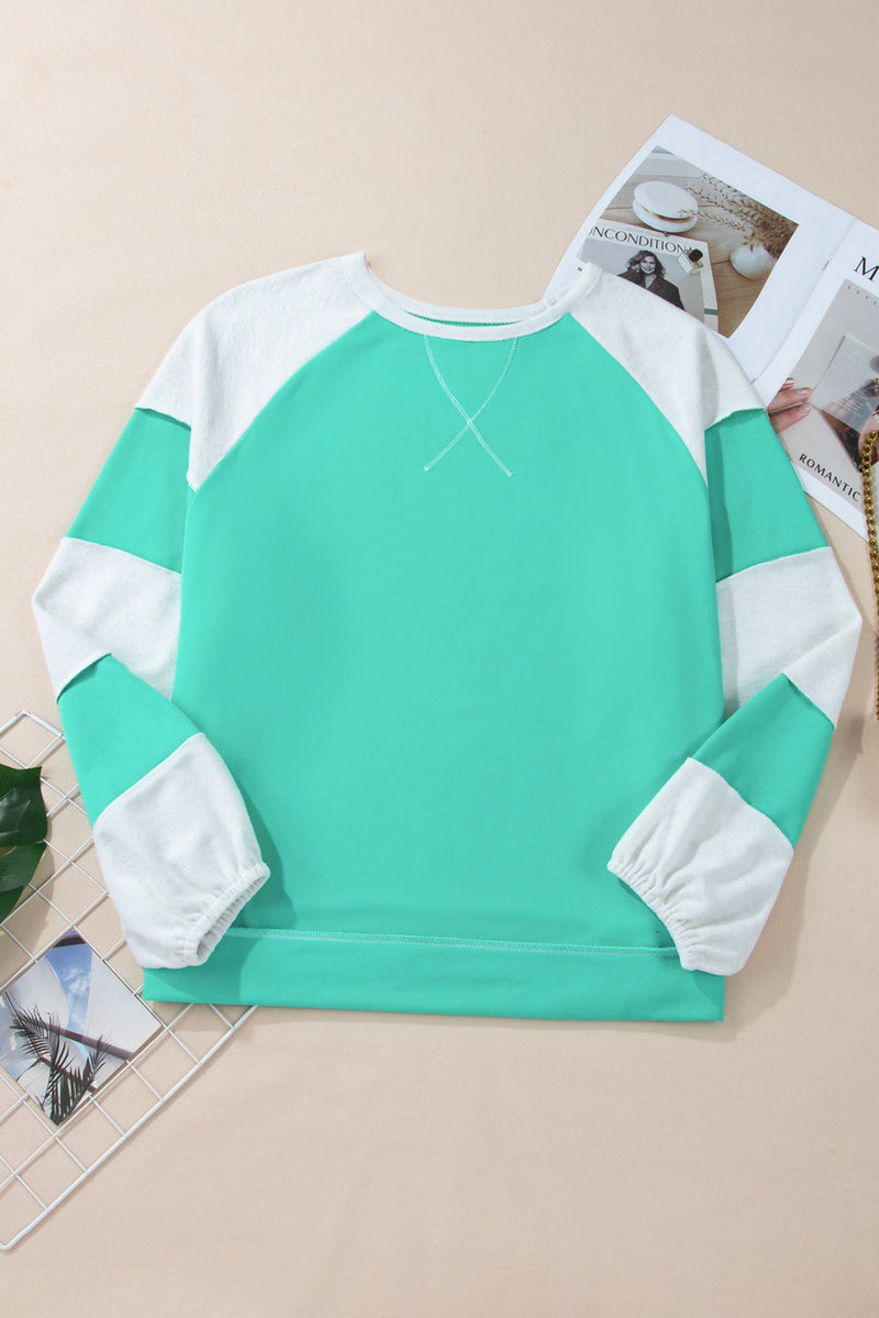 Aruba Blue Colorblock Patchwork Plus Sweatshirt