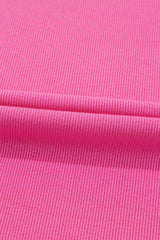 Bright Pink Pearl Beaded Puff Sleeve Ribbed Top