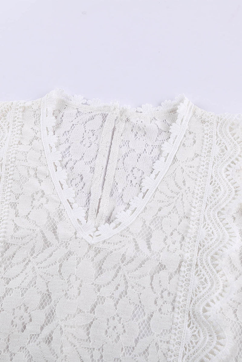 White V Neck Sleeveless Lace Top for Summer