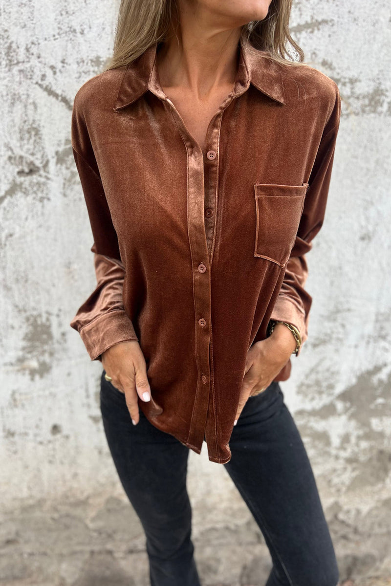 Chestnut Plain Chest Pocket Velvet Shirt