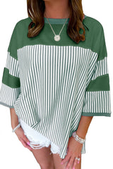 Mist Green Striped Patchwork Oversized Tee