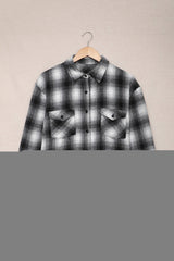 Black Button Up Collared Plaid Shacket