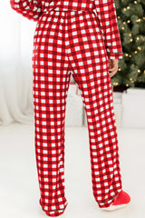 Fiery Red Plaid Print Shirt and Drawstring Pants Pajama Set