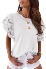 White Eyelet Butterfly Sleeve Business Casual Top