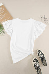 White Eyelet Butterfly Sleeve Business Casual Top