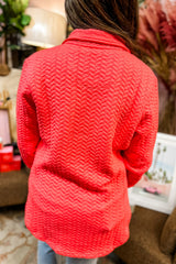 Tomato Red Textured Quarter Zip Plus Size Pullover