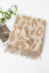 Parchment Cow Print Fringed Winter Large Scarf