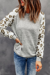 Grey Raglan Sleeve Cheetah Print Sleeve Long Sleeve Shirt