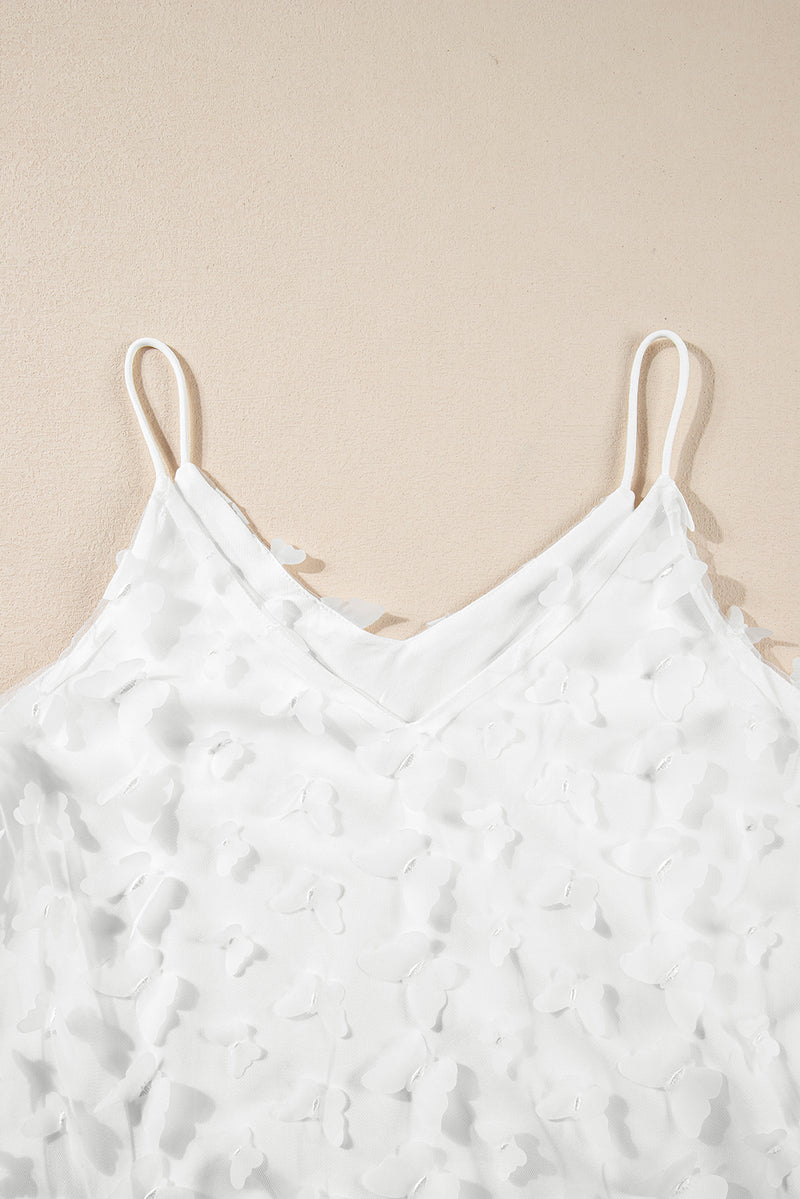 White Butterfly Applique Mesh Overlay Cami Top