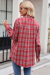 Dark Blue Plaid Chest Pocket Button Front Shirt