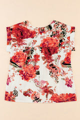 Red Floral Print Short Sleeve Blouse for Women