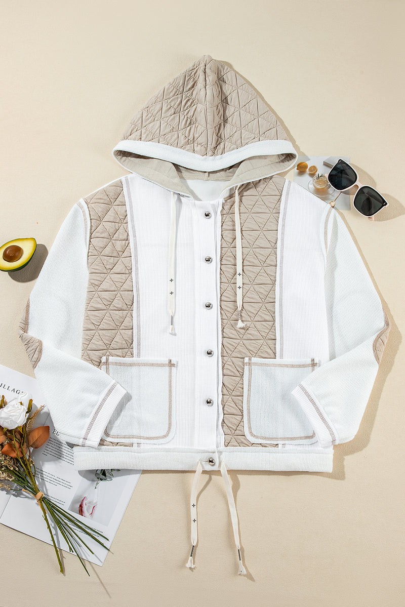 Coral Quilted Textured Patchwork Hooded Jacket