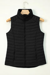 Sky Blue Plush Collared Quilted Zipped Puffer Vest