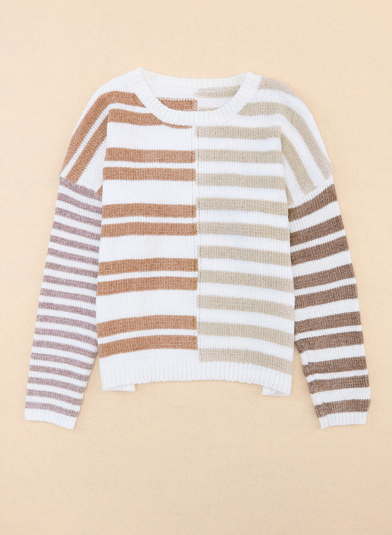 Color Block Drop Shoulder Pullover Striped Sweater