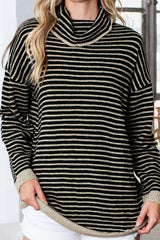 Black Striped Turtleneck Long Sleeve Sweater