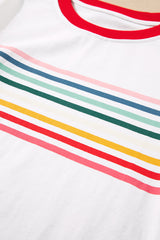 White Rainbow Stripe Print Crewneck T Shirt