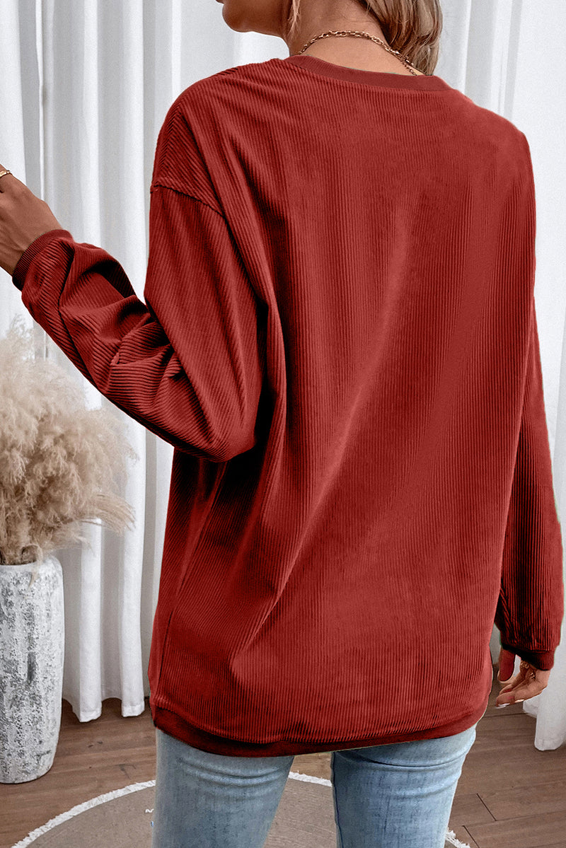 Red Contrast Trim Crinkle Rib Oversized Sweatshirt