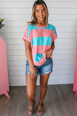 Rose & Blue Colorblock Exposed Seam Tee