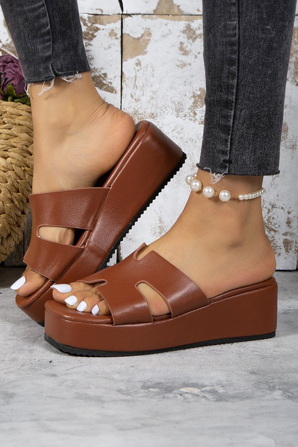 Chestnut Casual Faux Leather Wedge Slides Shoes