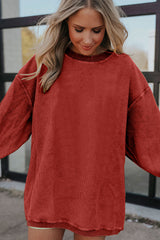 Red Contrast Trim Crinkle Rib Oversized Sweatshirt