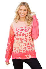 Pink Cheetah Print Drop Sleeve Bleached Sweatshirt