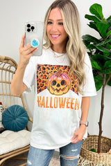 White Leopard Pumpkin Face HALLOWEEN Graphic T Shirt