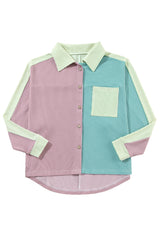 Phalaenopsis Color Block Ribbed Buttoned Oversized Shirt