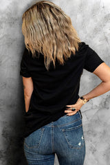 Black Sequin Baseball Helmet Graphic Crewneck T Shirt