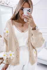 Parchment 60s Flower Decor Button Cable Knit Cardigan