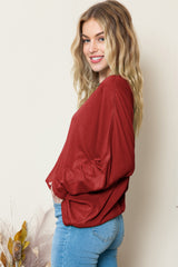 Green Plain Solid Color Casual Seam Long Sleeve Top