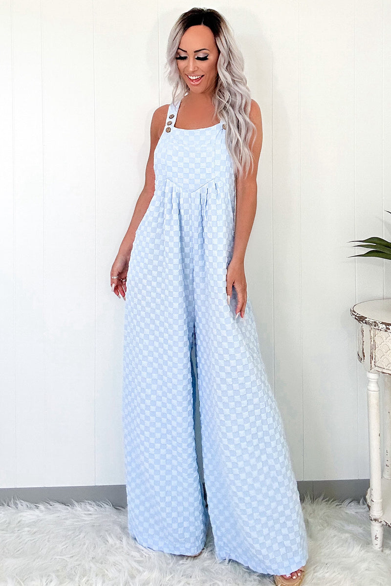 Beau Blue Checkered Pocket High Waist Wide Leg Overall