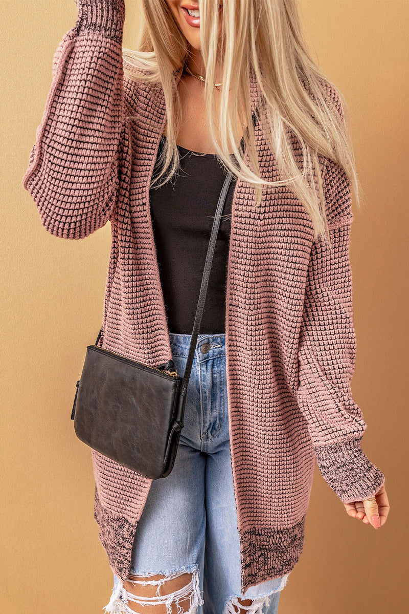 Black Plaid Casual Contrast Trim Knit Cardigan