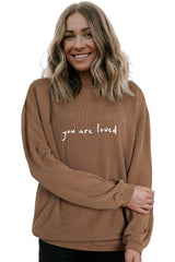 Khaki You Are Loved Print Corduroy Sweatshirt