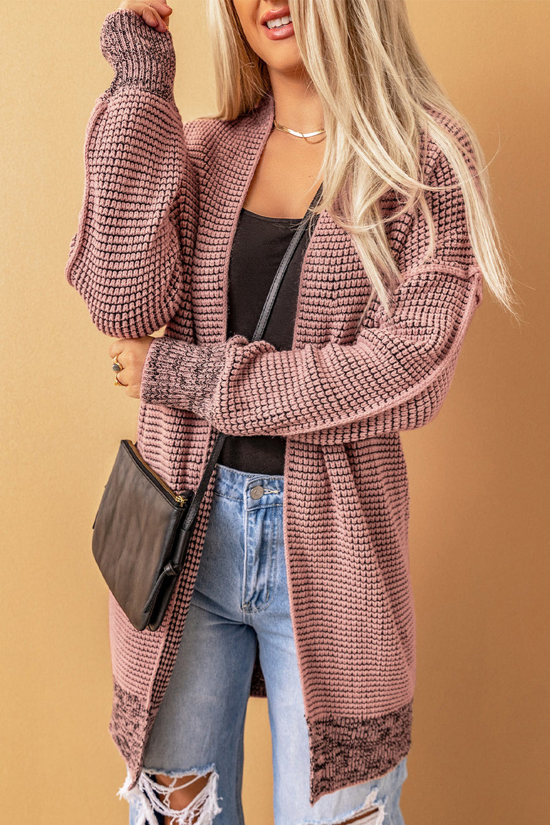 Black Plaid Casual Contrast Trim Knit Cardigan