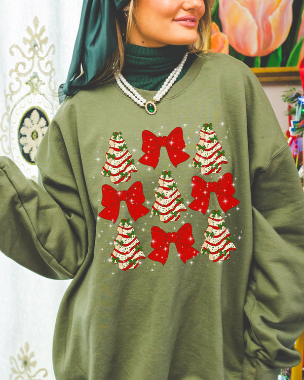 Christmas Cake, and red bow design sweatshirt