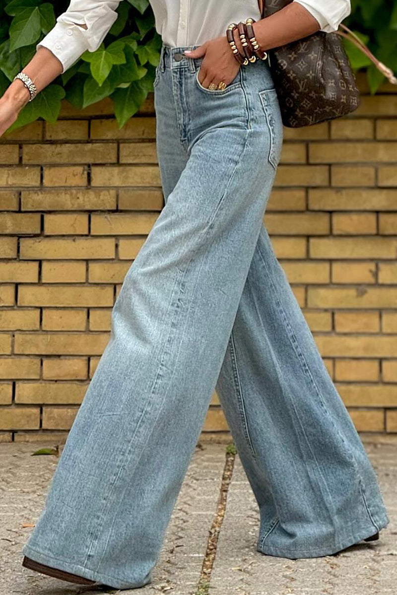 Dusk Blue Acid Wash Flared Leg Jeans