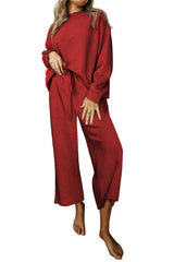 Red Dahlia Textured Loose Slouchy Long Sleeve Top and Pants Set