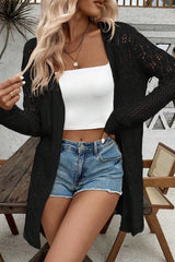 Black Hollow Out Crochet Open Front Cardigan