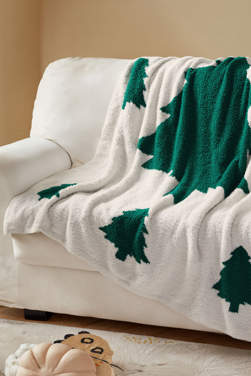 Dark Green Christmas Tree Printed Polyester Blanket