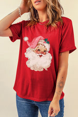 Red Christmas Santa Clause Print Crew Neck T Shirt