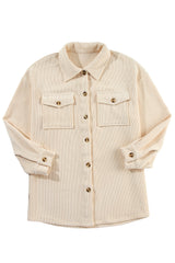 Oatmeal Corduroy Flap Pocket Button Up Shacket