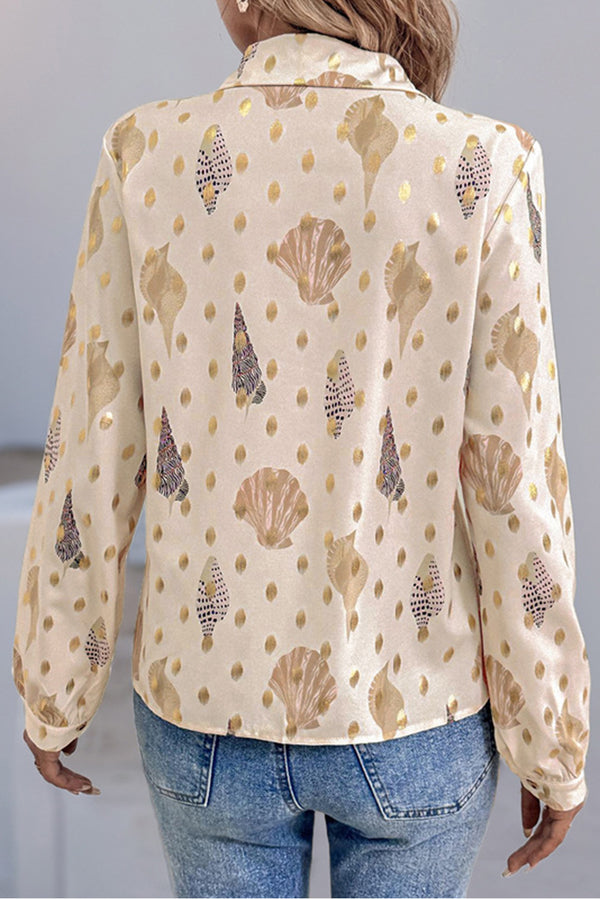 Apricot Casual Loose Shell Polka Dots Shirt