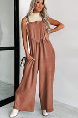 Gold Flame Buttoned Straps Ruched Wide Leg Jumpsuit