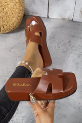 Chestnut Casual Faux Leather Wedge Slides Shoes