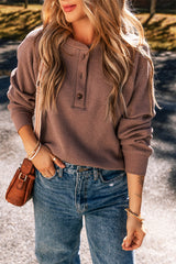 Chestnut Plain Waffle Knit Long Sleeve Henley Top