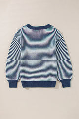 Sail Blue Striped Drop Shoulder Lantern Sleeve Sweater