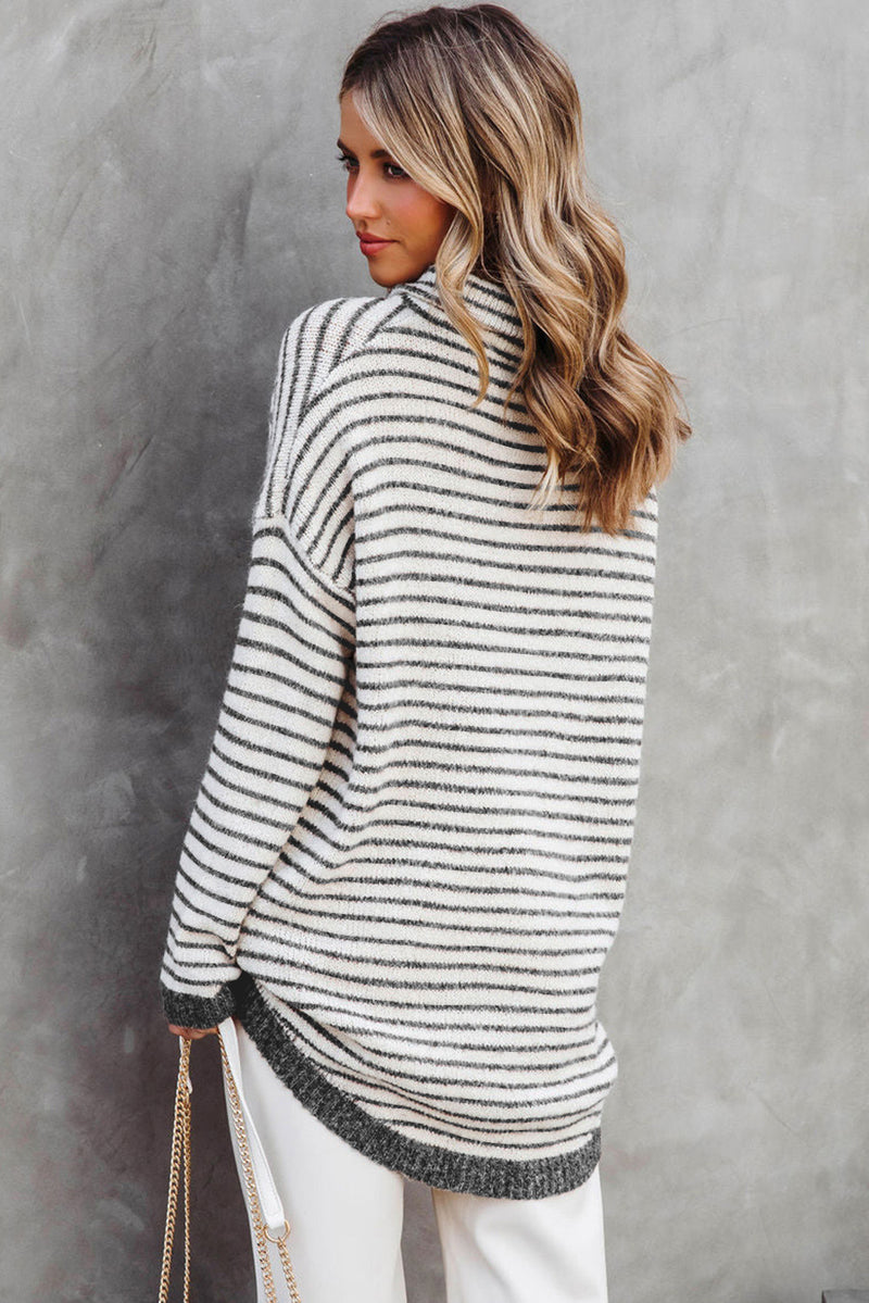 Black Striped Turtleneck Long Sleeve Sweater