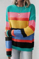 Light Blue Colorblock Drop Shoulder Crew Neck Sweater